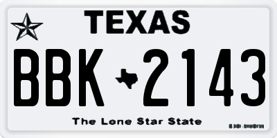 TX license plate BBK2143