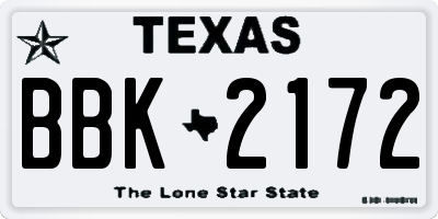 TX license plate BBK2172