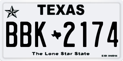 TX license plate BBK2174