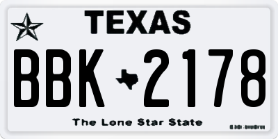 TX license plate BBK2178