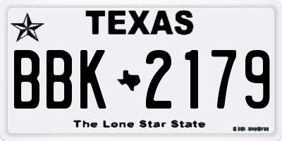 TX license plate BBK2179