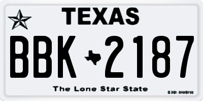 TX license plate BBK2187