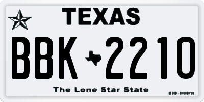TX license plate BBK2210
