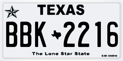 TX license plate BBK2216
