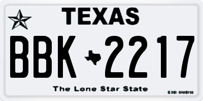 TX license plate BBK2217