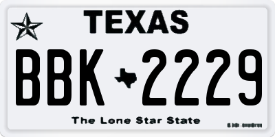 TX license plate BBK2229