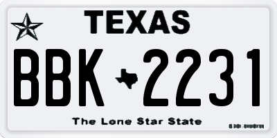 TX license plate BBK2231