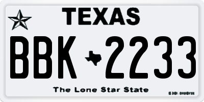 TX license plate BBK2233