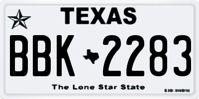 TX license plate BBK2283
