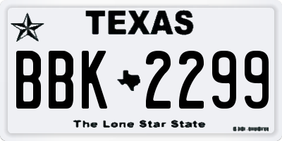 TX license plate BBK2299
