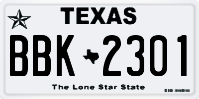 TX license plate BBK2301