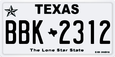 TX license plate BBK2312