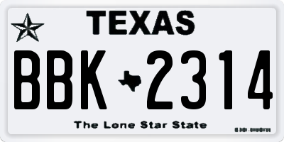 TX license plate BBK2314