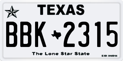 TX license plate BBK2315