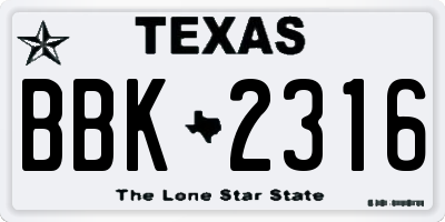 TX license plate BBK2316