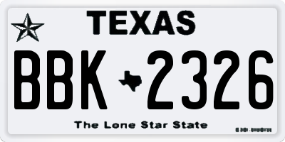 TX license plate BBK2326