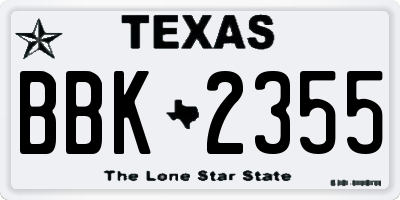 TX license plate BBK2355