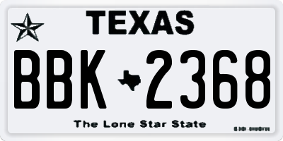 TX license plate BBK2368