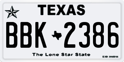TX license plate BBK2386