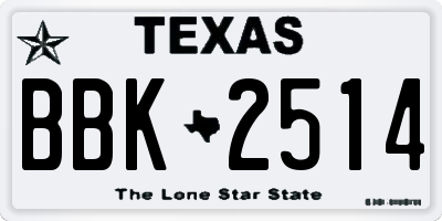TX license plate BBK2514