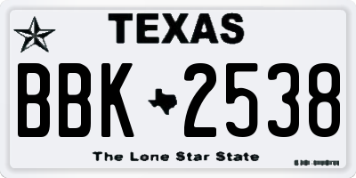 TX license plate BBK2538