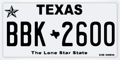 TX license plate BBK2600