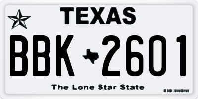 TX license plate BBK2601