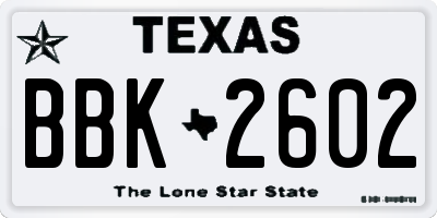TX license plate BBK2602