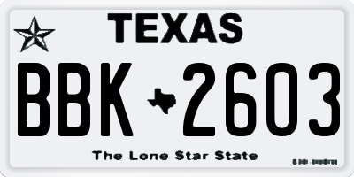 TX license plate BBK2603