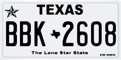 TX license plate BBK2608