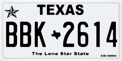 TX license plate BBK2614