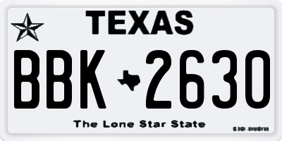 TX license plate BBK2630
