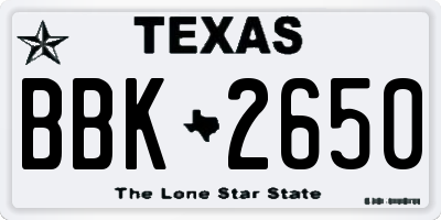 TX license plate BBK2650
