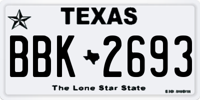 TX license plate BBK2693