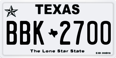 TX license plate BBK2700