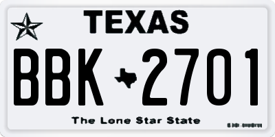 TX license plate BBK2701