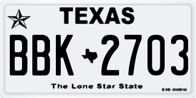TX license plate BBK2703
