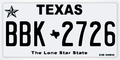 TX license plate BBK2726