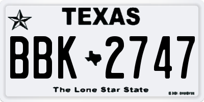 TX license plate BBK2747