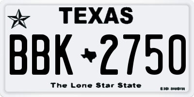 TX license plate BBK2750