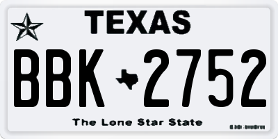 TX license plate BBK2752