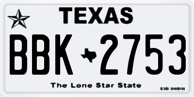 TX license plate BBK2753