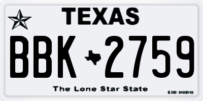 TX license plate BBK2759