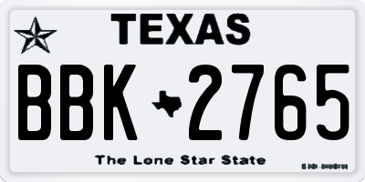 TX license plate BBK2765