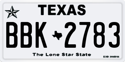TX license plate BBK2783