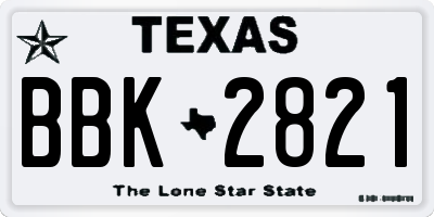 TX license plate BBK2821
