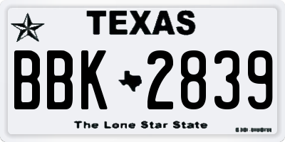 TX license plate BBK2839