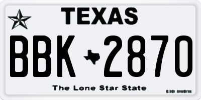 TX license plate BBK2870