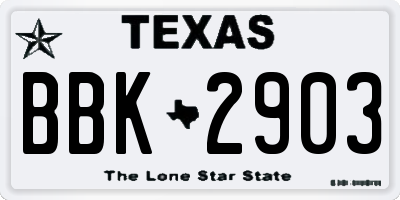 TX license plate BBK2903