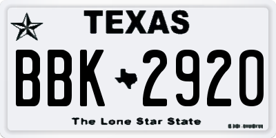 TX license plate BBK2920